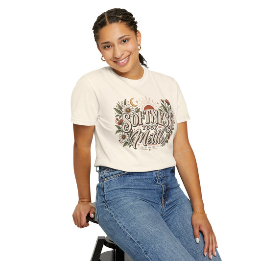 Softness Took Mettle T-Shirt — Floral Vintage Typography Tee