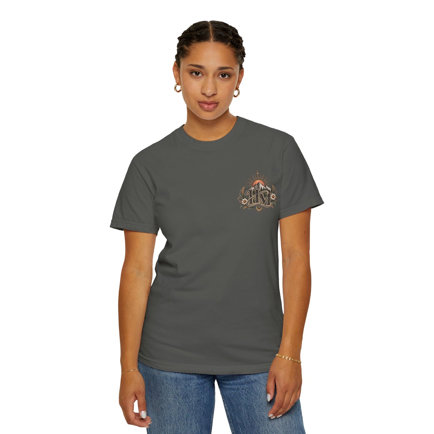 Her Mettle T-Shirt — Mountain Floral Graphic Tee ("Her Mettle: Strength Has a Story")