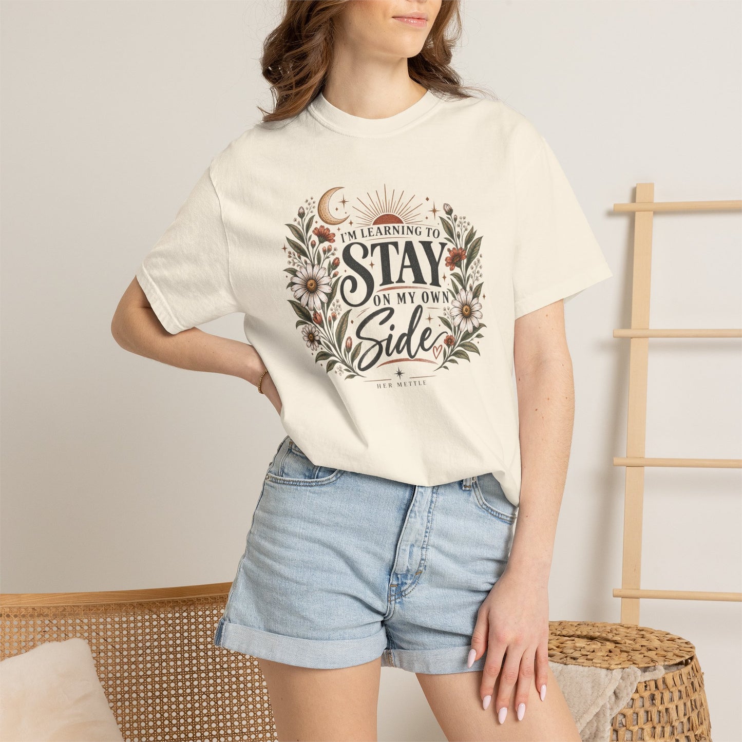 Stay on My Side T-Shirt — Floral Moon Graphic Tee