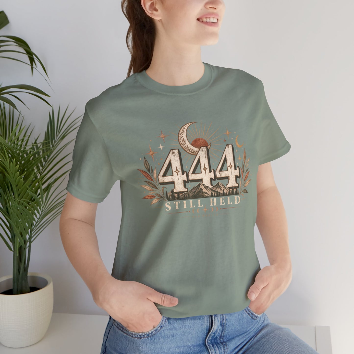 444 Still Held Tee — Spiritual Moon Anniversary T‑Shirt