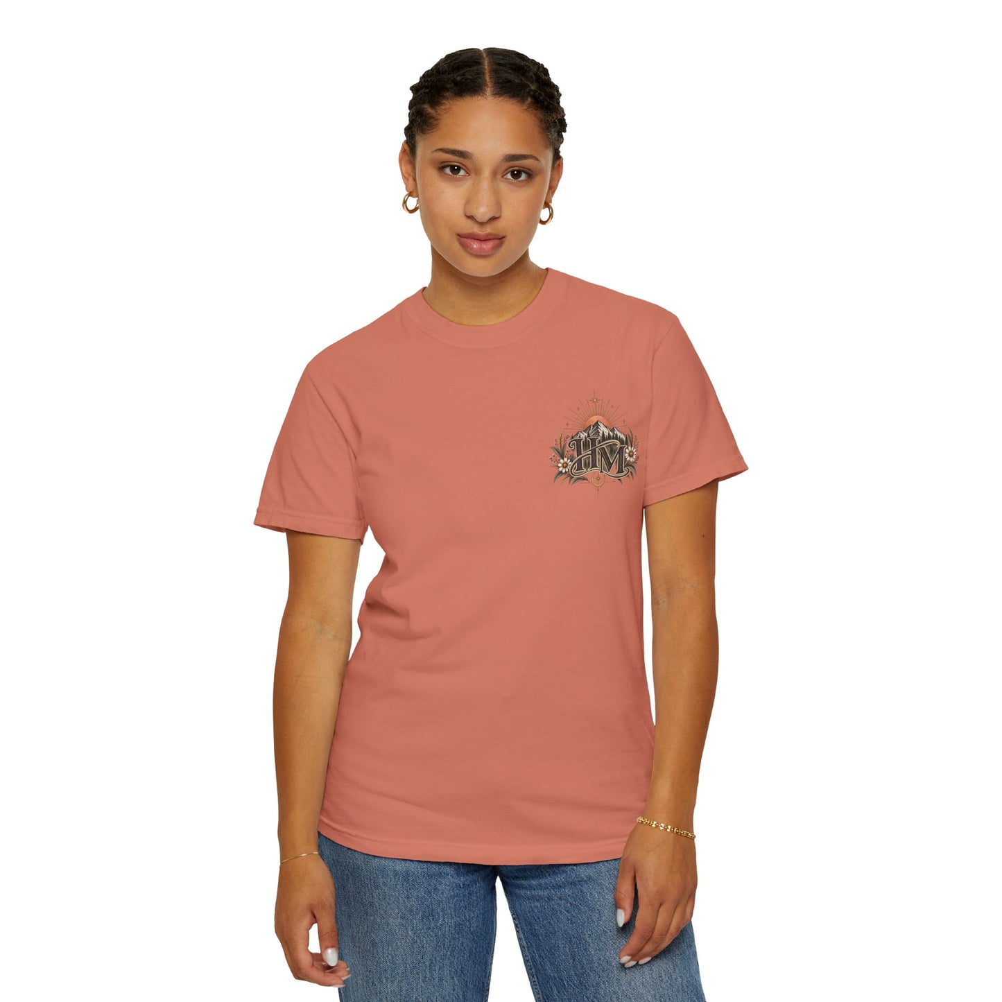Her Mettle T-Shirt — Mountain Floral Graphic Tee ("Her Mettle: Strength Has a Story")