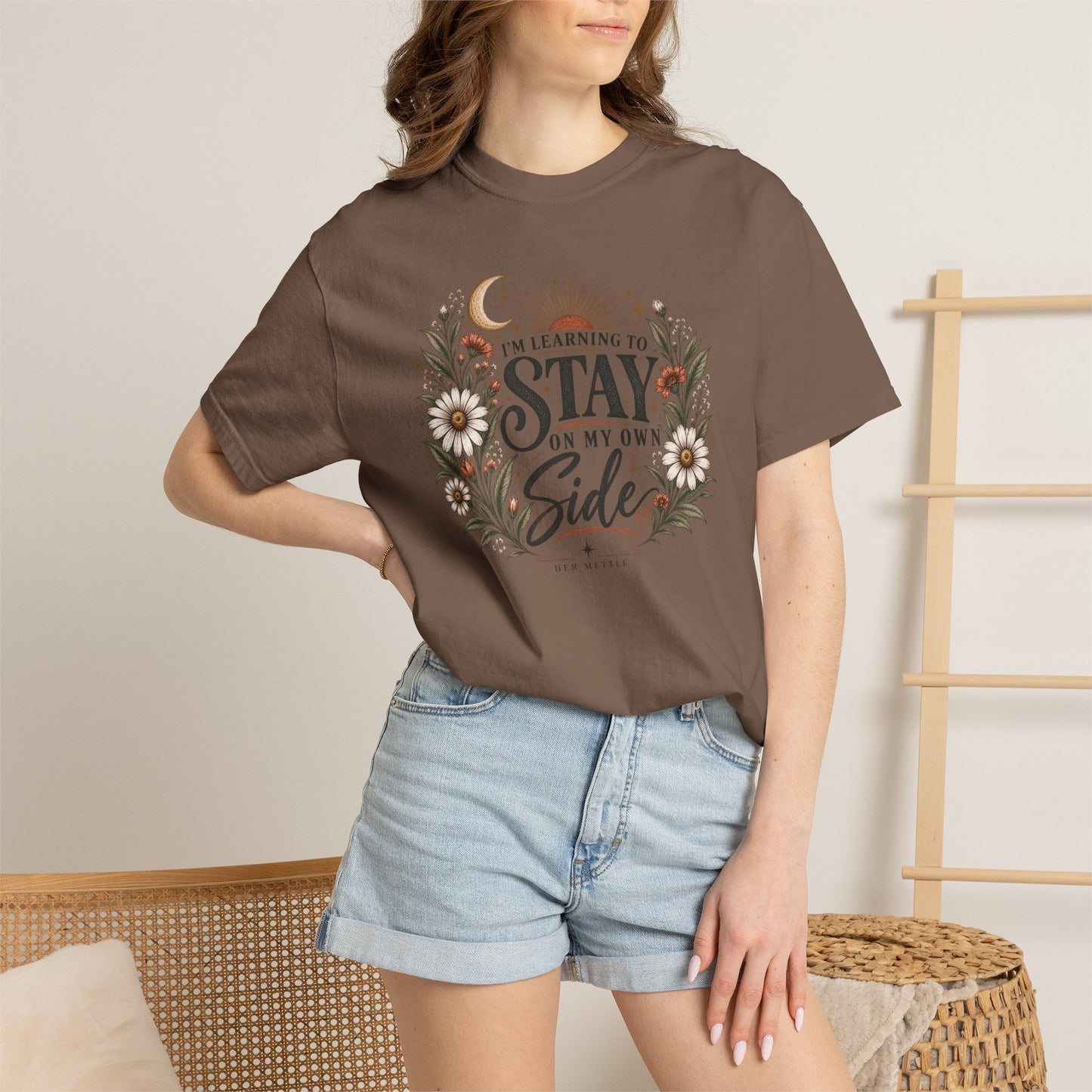 Stay on My Side T-Shirt — Floral Moon Graphic Tee