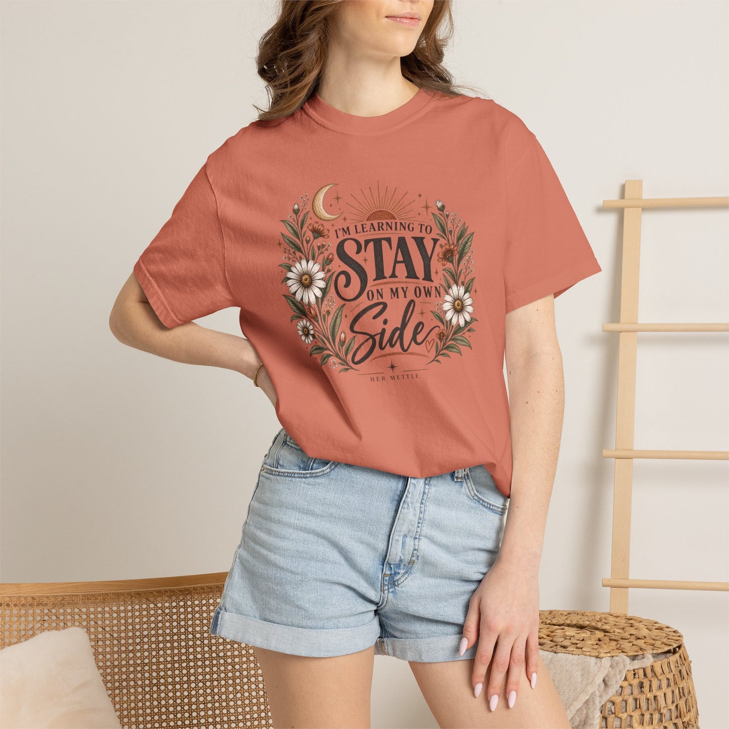 Stay on My Side T-Shirt — Floral Moon Graphic Tee